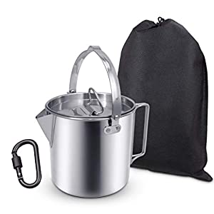 AITREASURE Camping Tea Kettle Stainless Steel Hiking Pot Portable Coffee Pot with Handles and with Lids for Camping Hiking Picnic